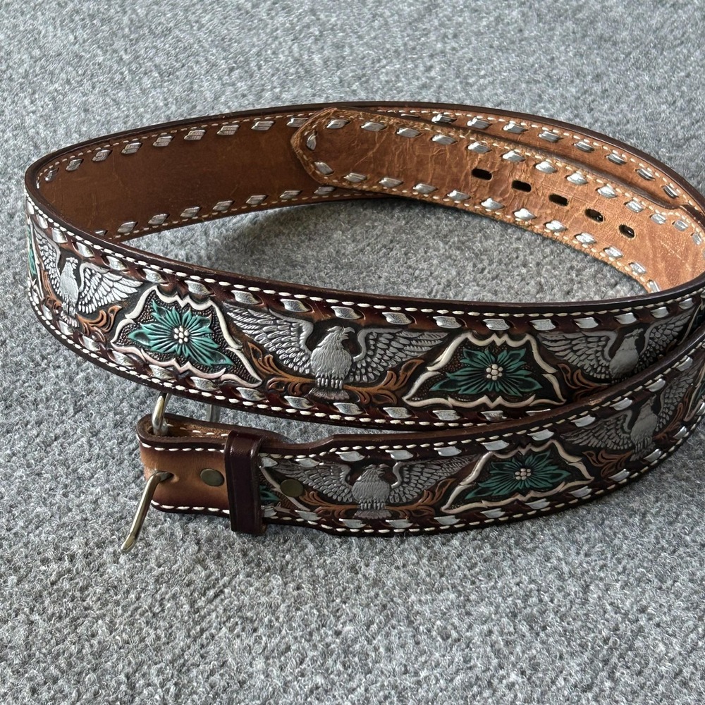 Brazos Joe Belt Brown Tooled Leather Western Belt Mens Size 46 Eagle Floral